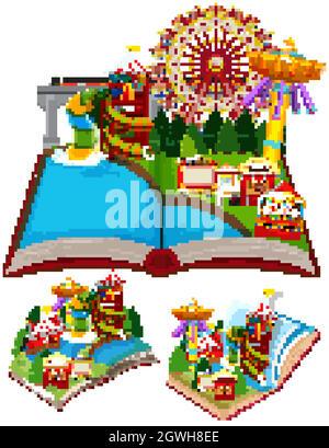 Circus scenes in pop up book Stock Vector