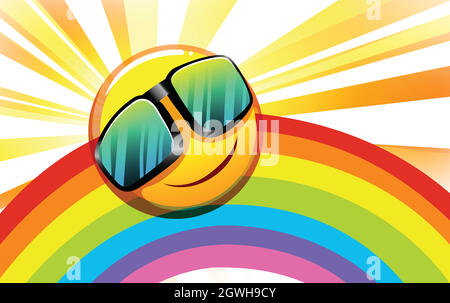 A rainbow with a smiling sun Stock Vector