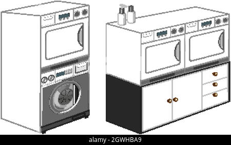 Washing machines with laundry machine isolated on white background Stock Vector