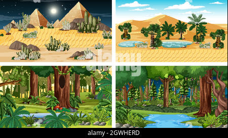 Four different nature horizontal scenes Stock Vector