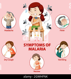 Malaria symptom information infographic Stock Vector