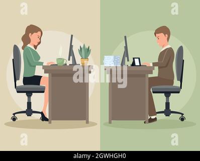 business couple in workplace Stock Vector