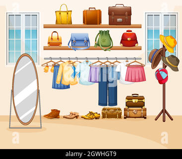 Interior design of dressing room background Stock Vector