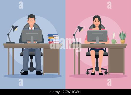 couple working characters Stock Vector
