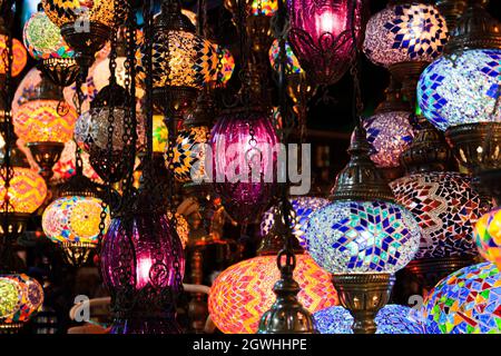 Istanbul, Turkey; May 27th 2013: Arabic lamps in a shop in the Grand Bazaar. Stock Photo