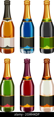Champagne bottles in different labels Stock Vector