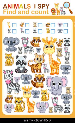 coloring book page i spy count and color zoo animal printable worksheet for kindergarten and preschool stock vector image art alamy