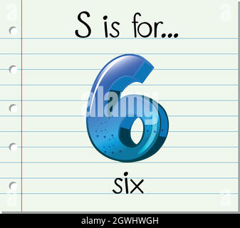 Flashcard letter S is for six Stock Vector