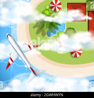Airplane flying over the park Stock Vector