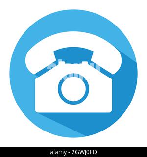 Old phone in blue circle flat icon isolated on white background. Hotline symbol. Telephone vector illustration. Phone contact . Stock Vector