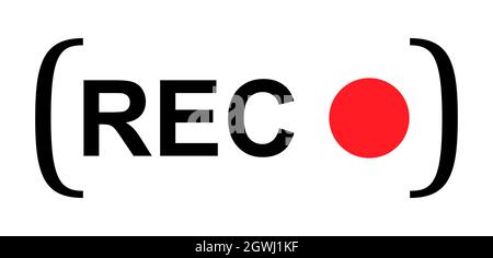 Recording sign button, red app panel, rec, vector symbol isolated on white background . Stock Vector
