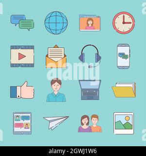 sixteen digital work icons Stock Vector