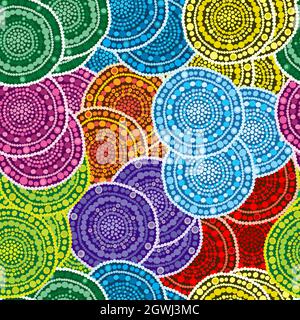Orinetal seamless pattern with round shapes made of dots Stock Vector