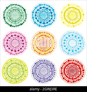 Colored round shape made of dots collection Stock Vector
