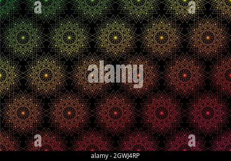 Seamless Sacred Geometry Seed of life gradient color pattern background. Logo flower of life texture Geometric mystic mandala of alchemy esoteric sign Stock Vector