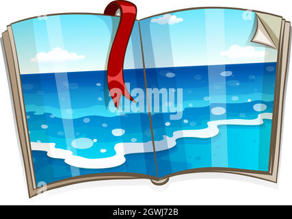 Book with ocean scene Stock Vector