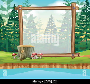 Border template with pine forest in background Stock Vector