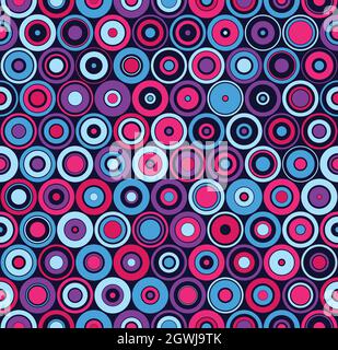 Multicolor geometric composition with lines of concentric circles in different colors and sizes. Seamless repeating pattern. Vector image. Stock Vector