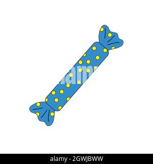 Long candy cane in a blue wrapper on a white background. Stock Vector
