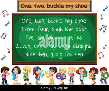 One two buckle my shoe song blackboard concept Stock Vector