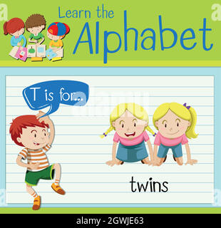 Flashcard letter T is for twins Stock Vector