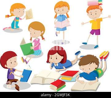 A Set of Kids Reading Book Stock Vector