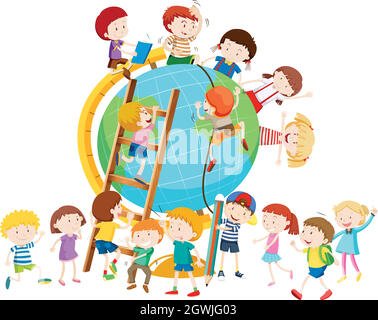 Lots of children around the globe Stock Vector