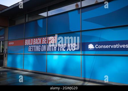 MANCHESTER, UK. OCT 3RD   Tory slogans during the Conservative Party Conference at Manchester Central, Manchester on Sunday 3rd October 2021. (Credit: MI News) Stock Photo