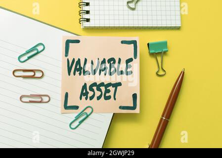 Sign displaying Valuable Asset. Word Written on Your most valuable asset is your ability or capacity Flashy School And Office Supplies Bright Teaching Stock Photo