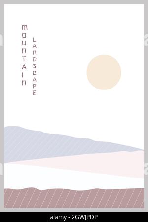 Vector illustration of a mountain landscape. Geometric landscape background in asian japanese style. Stock Vector