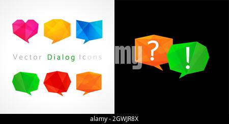 Set of vector dialog icons. Business, consulting or educational discussion cloud sign. Isolated abstract graphic design template. Stained-glass textur Stock Vector