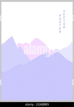 Abstract mountain landscape poster. Geometric landscape background in asian japanese style. Stock Vector