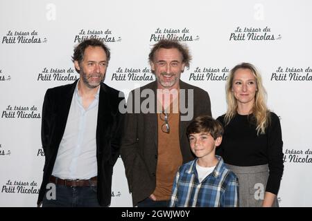 Julien Rappeneau, French director, Jean Paul Rouve, French actor, Ilan Debrabant, French actor and Audrey Lamy, french actress, at the photocall of the first screening of the new movie Le Tresor du Petit Nicolas (Little Nicholas' treasure) held at the Grand Rex theatre. Paris, France, on October 3, 2021. Photo by DanielDerajinski/ABACAPRESS.COM Stock Photo