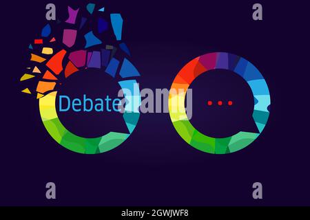 The debate or discussion concept. Broken colorful pieces in the shape of dialog cloud round icon. Point of view sign. Mosaic pattern. Isolated abstrac Stock Vector