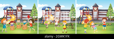 Children playing at the school ground Stock Vector