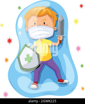 Boy fighting with virus Stock Vector