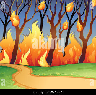 Wild fire in the forest Stock Vector