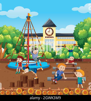 Students playinf at school playground Stock Vector