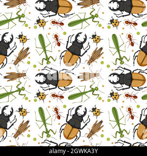 Different insects seamless pattern white background Stock Vector