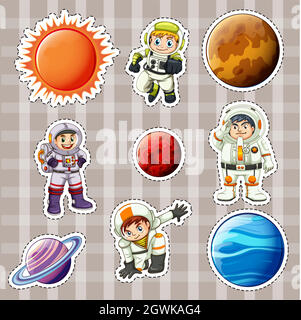 Sticker design for astronaunts and planets Stock Vector