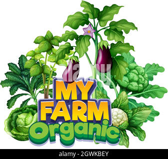 Font design for word my farm with different types of vegetables Stock Vector