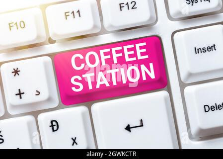 Handwriting text Coffee Station. Concept meaning a small informal restaurant where hot drinks are served Offering Speed Typing Lessons And Tips Stock Photo
