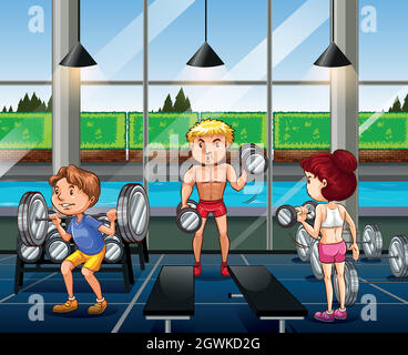 People working out in the gym Stock Vector