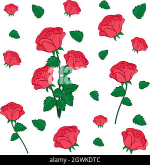 Set of cute red roses flowers and leaf Stock Vector