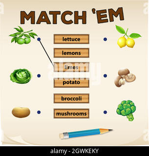 Matching game with fresh vegetables Stock Vector