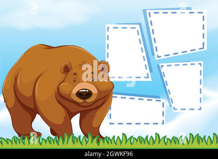Bear on note template Stock Vector