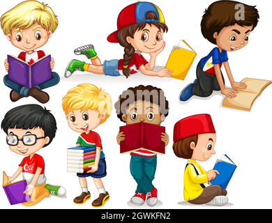 Boys and girl reading books Stock Vector