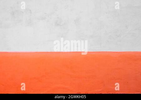 white wall background, concrete texture and red paint stripe Stock Photo