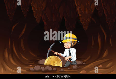 An Office Worker Mining Coin Stock Vector