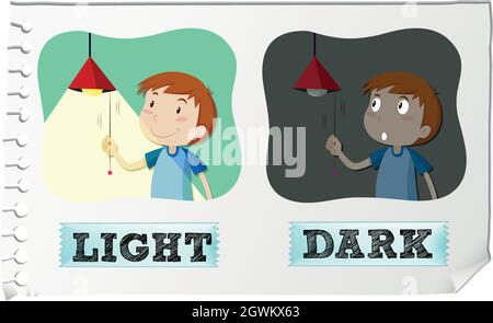 Opposite adjectives light and dark Stock Vector